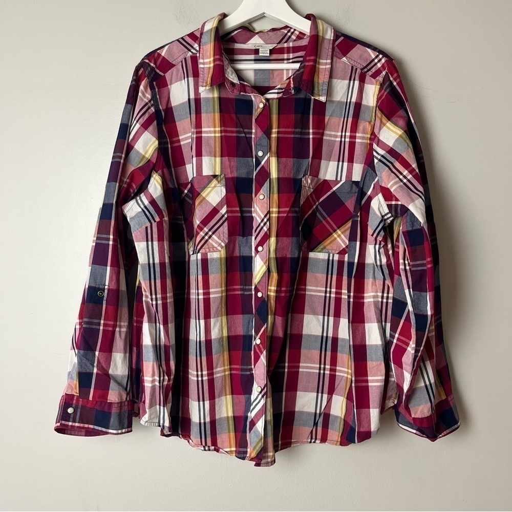 Cato Red Plaid Snap Button Down‎ Shirt 22/24W